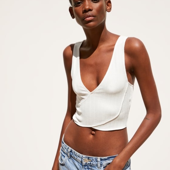 Zara Ribbed White Cropped Top L  711/T - Picture 3 of 6